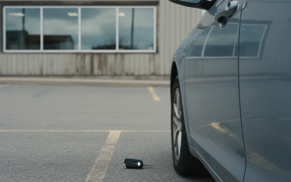 Car door handle and key fob during a lockout in a Toronto-area parking lot