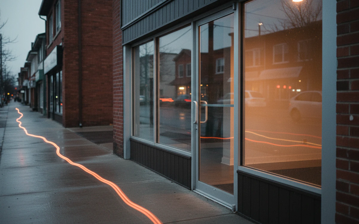 Commercial glass storefront entrance with lever lock hardware in Toronto