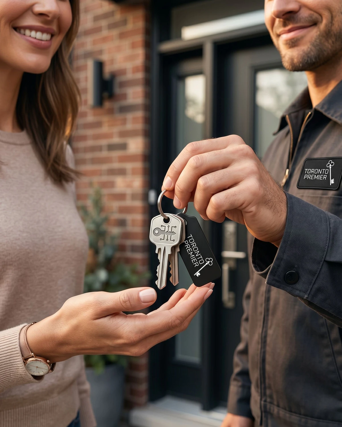 Toronto Premier Locksmith handing new keys to a homeowner in Oakville
